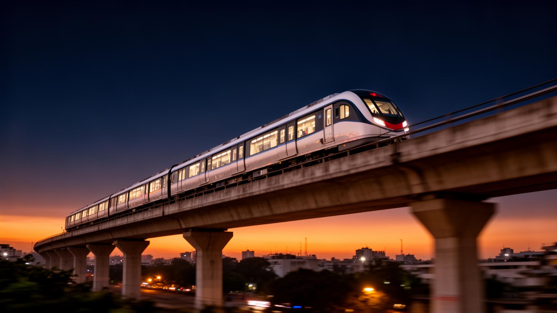 Nagpur Metro train on an elevated viaduct